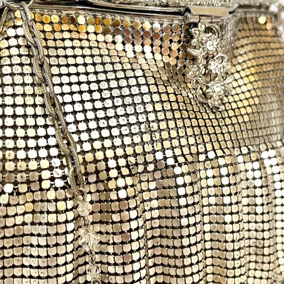 Vintage Whiting & Davis Silver Ombre Metal Mesh Crystal Wedding Evening Bag - Picture 9 of 10